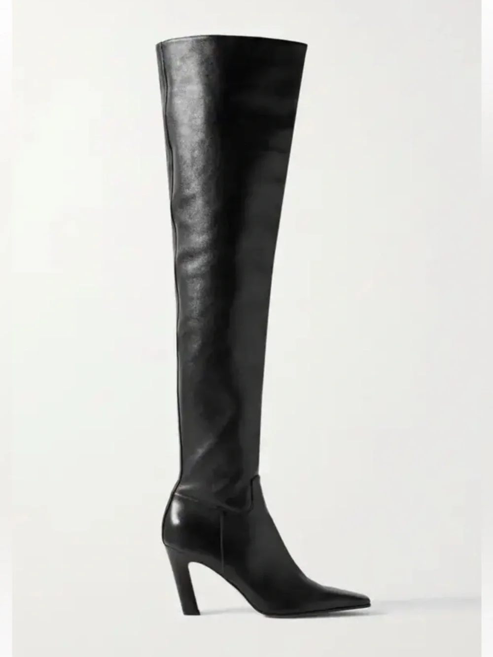 KHAITE Black Leather Marfa Over-The-Knee Square Toe Block Heel Boots